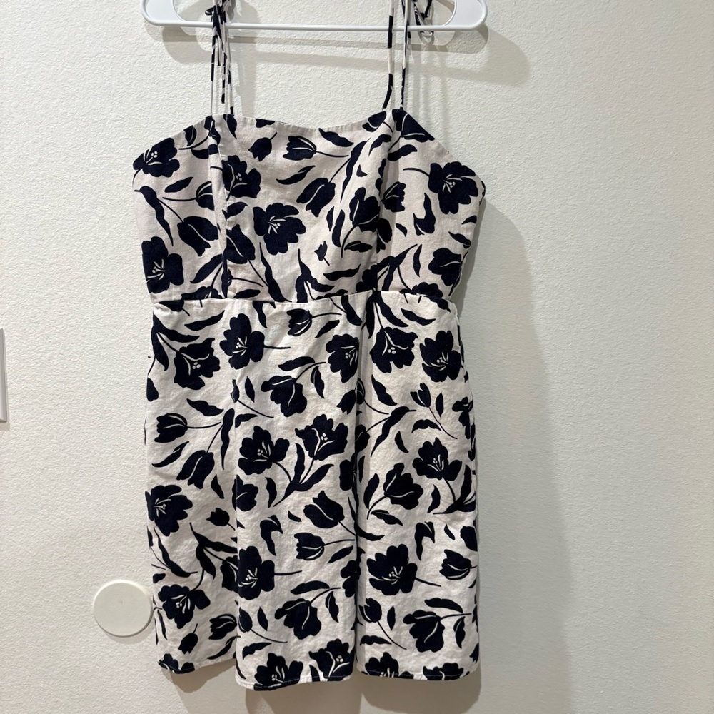 Old Navy Floral Linen-Blend Tie-Strap Mini Dress XL Navy White